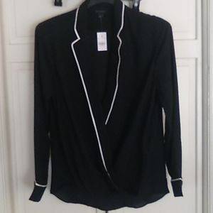 Ann Taylor black trimmed inwhite blouse, size L